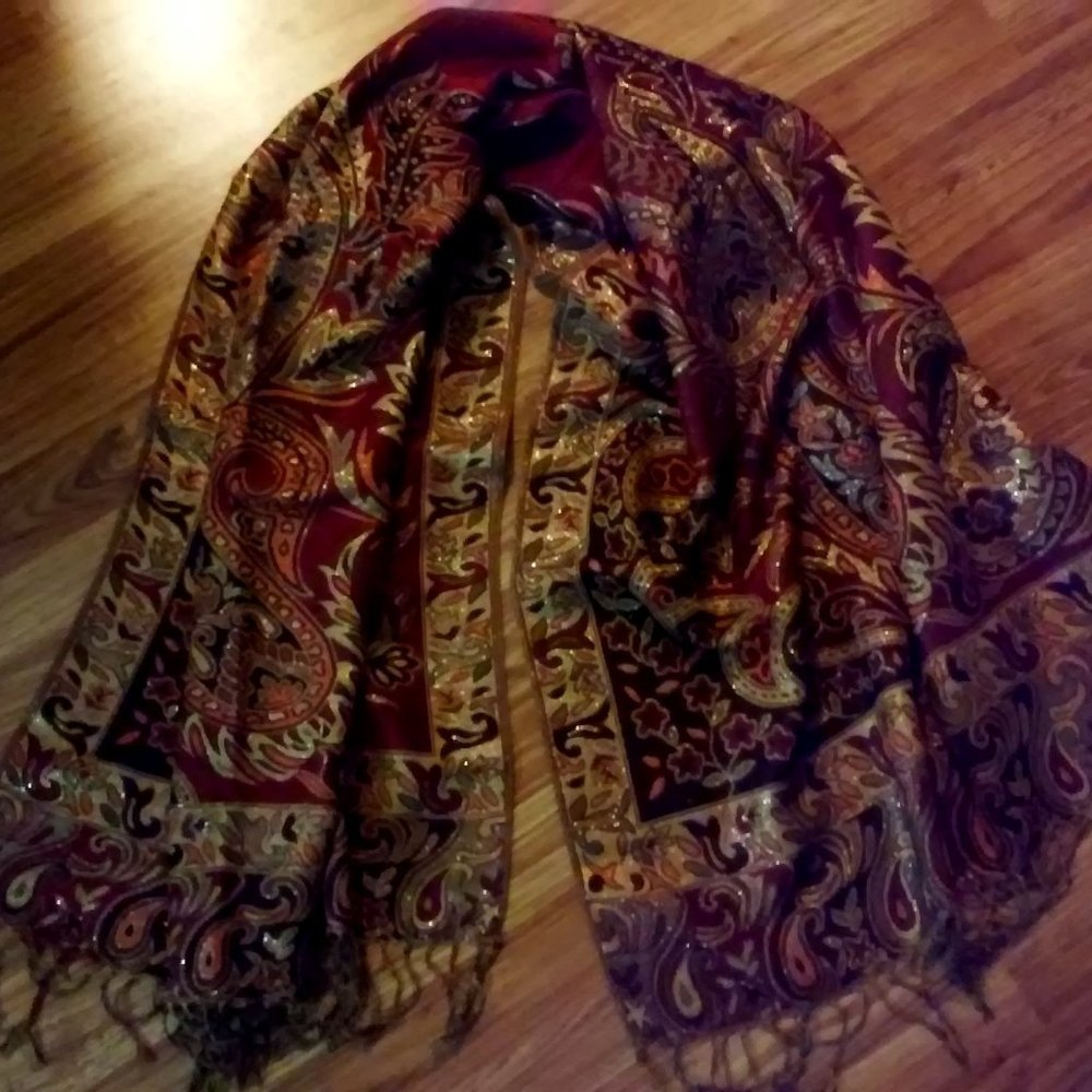 Paisley Shawl Wrap New 28" Wide 67" Long Hand Wash 98% Polyester 2% Other